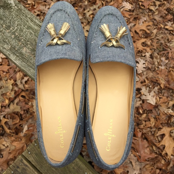 Cole Haan Denim Gold Tassel Loafers 7 1/2 B - Picture 2 of 6